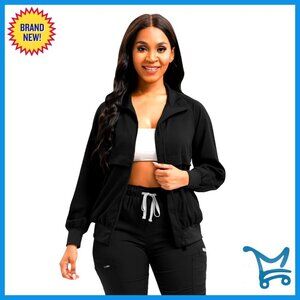 Long Sleeve Zip Front Scrub Jacket with Pockets for Medical Work